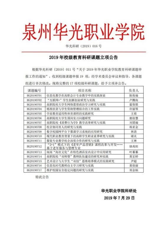 祝贺教育学院多位教师申报2019年校级教育科研项目成功立项